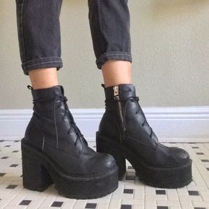 UNIF Choke Boot Chunky Leather Lace Up Black